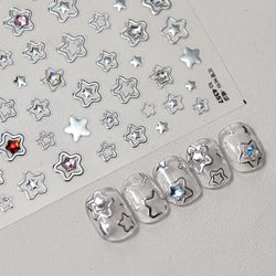 Colored Crystal Star Love Heart Shiny Silver Hollowed Smudging Rainbow Flower Jelly Embossed Nail Art Stickers Manicure Decals (ONLINE ORDER ONLY)