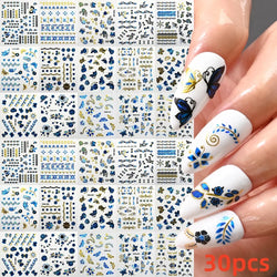 30Pcs/Set Red Golden 3D Nail Art Sticker Hot Stamping Hollow Decals Mixed Designs Adhesive Flower Nail Tips Letter Butterfly Set (Online Order Only)