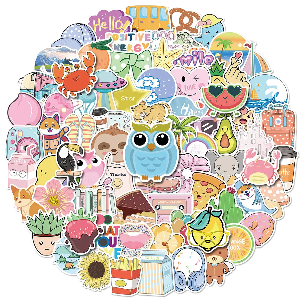 10/30/50/100PCS VSCO Cartoon Stickers For Girls Cute Decals DIY Notebook Phone Motorcycle Bicycle Laptop Suitable Trendy Sticker (Online Order Only)