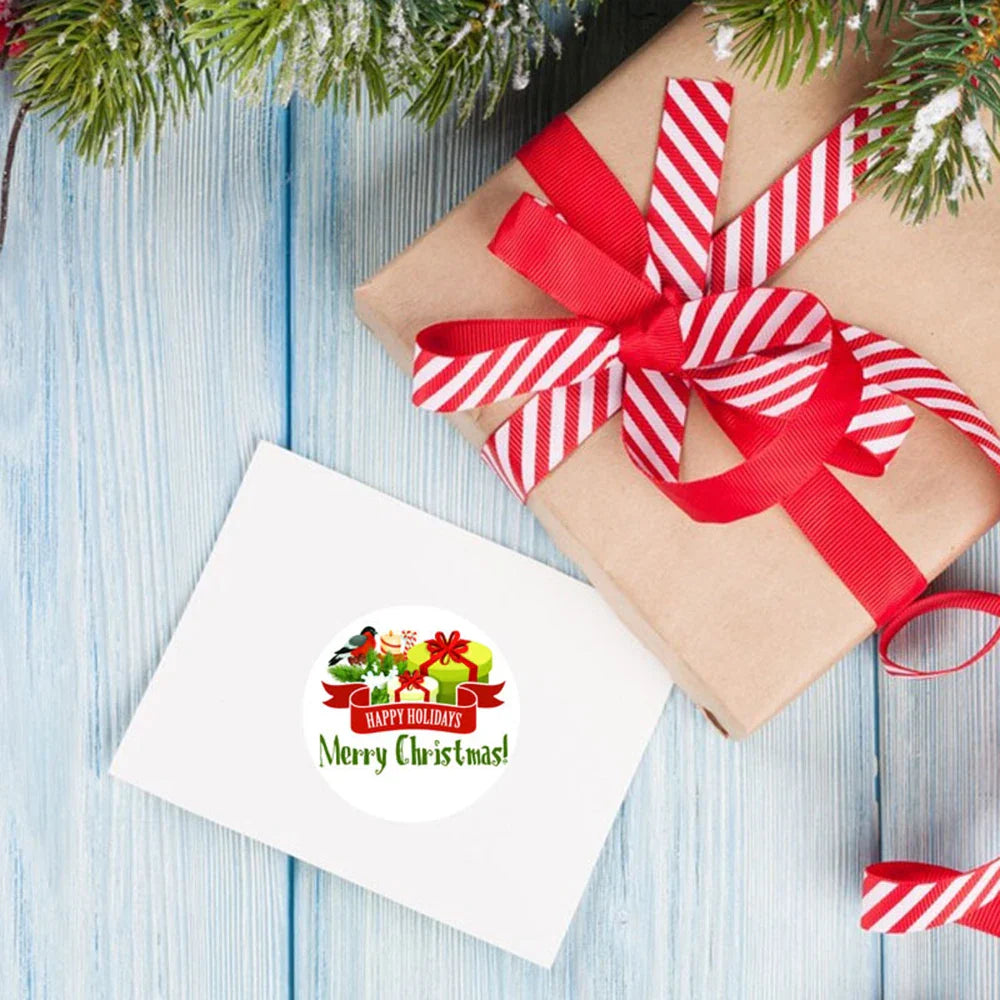 100-500pcs Christmas Gift Decorative Stickers 1 Inch Round Thank You Labels Handmade Candy Biscuits Packaging Christmas Sticker (ONLINE ORDER ONLY)