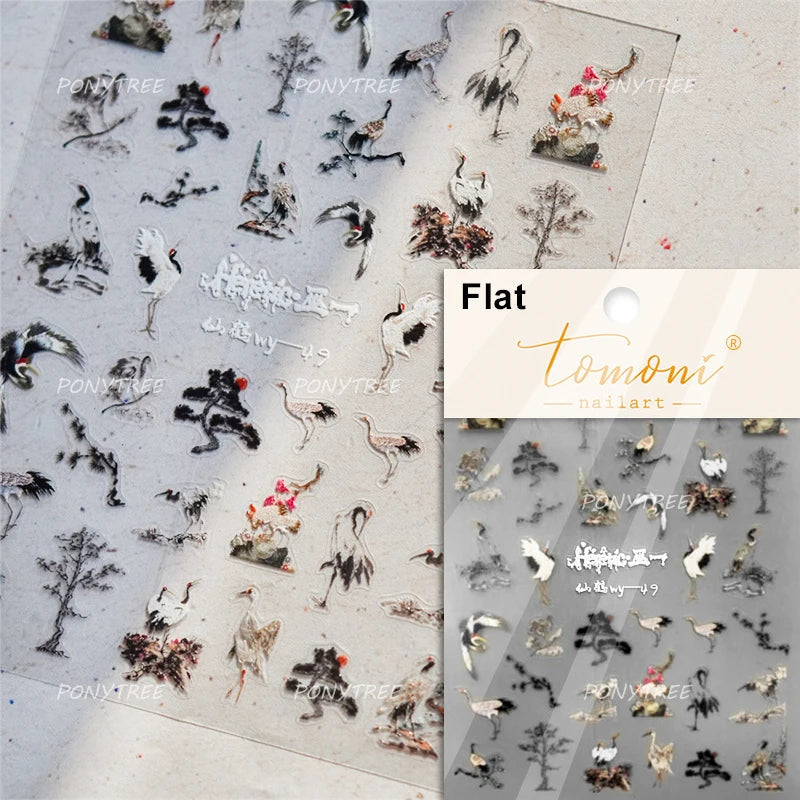 Vigorous Pink Orchid Cymbidium Antique Fragrant Thoroughwort Grass Butterfly Adhesive Nail Art Sticker Plant 3D Manicure Decals (ONLINE ORDER ONLY)