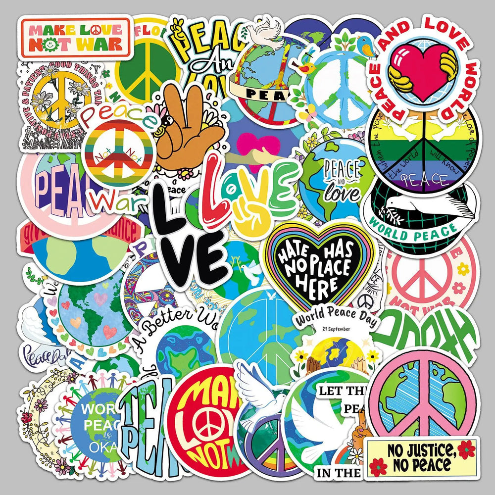 50pcs Cartoon World Peace Graffiti Stickers for Helmet, Wall, DIY Decoration (ONLINE ORDER ONLY)