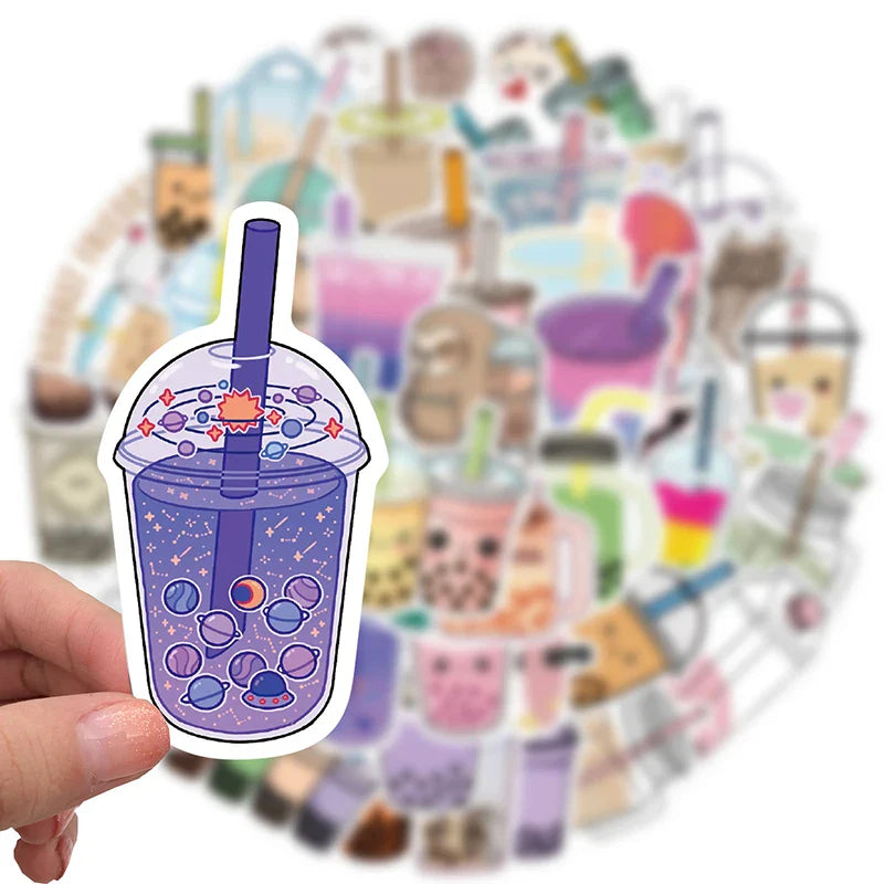 10/30/50PCS Kawaii Pearl Drink Sticker Aesthetic Sketchbook for Kids PVC Laptop Decoration Scrapbooking School Stationery Supply (ONLINE ORDER ONLY)