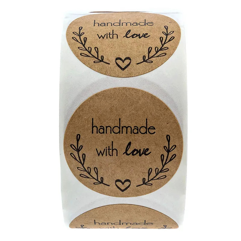 100-500pcs Round Natural Kraft Handmade Stickers Scrapbooking For Package Adhesive Thank You Sticker Seal Labels Stationery (ONLINE ORDER ONLY)