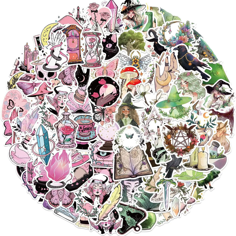 Cartoon Witch Graffiti Stickers: 10/30/50/100Pcs for Suitcase, Skateboard, Laptop, Luggage, Fridge, Phone, Car (ONLINE ORDER ONLY)