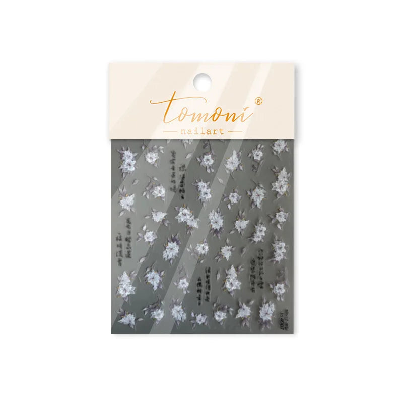 Trumpet Creeper White Flower Purple Leaves Antique Special Characters 5D Soft Relief Adhesive Nail Art Stickers Manicure Decals (ONLINE ORDER ONLY)