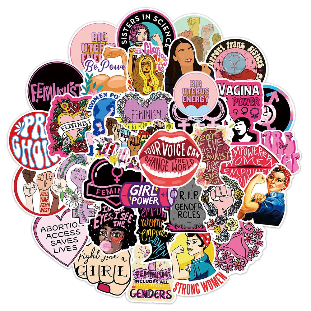 Feminist Cartoon Stickers for Laptop, Luggage, Skateboard - 10/30/50PCS (Online Order Only)