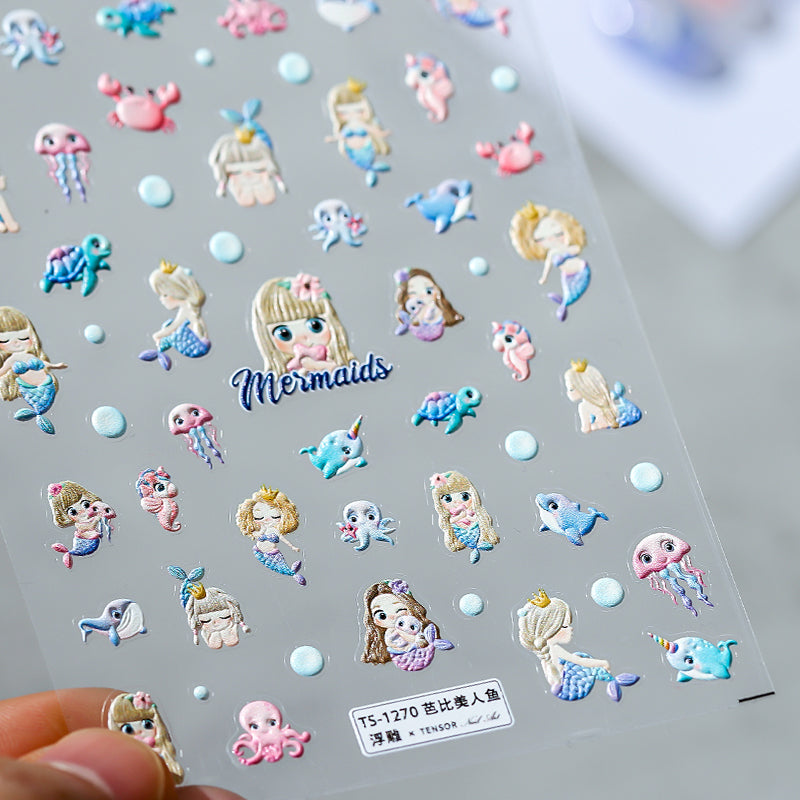 Varied Fish Red Koi Carp Mermaid Lucky Chinese 3D Self Adhesive Nail Art Sticker Cute DIY Cartoon Ocean Manicure Decal Wholesale (ONLINE ORDER ONLY)