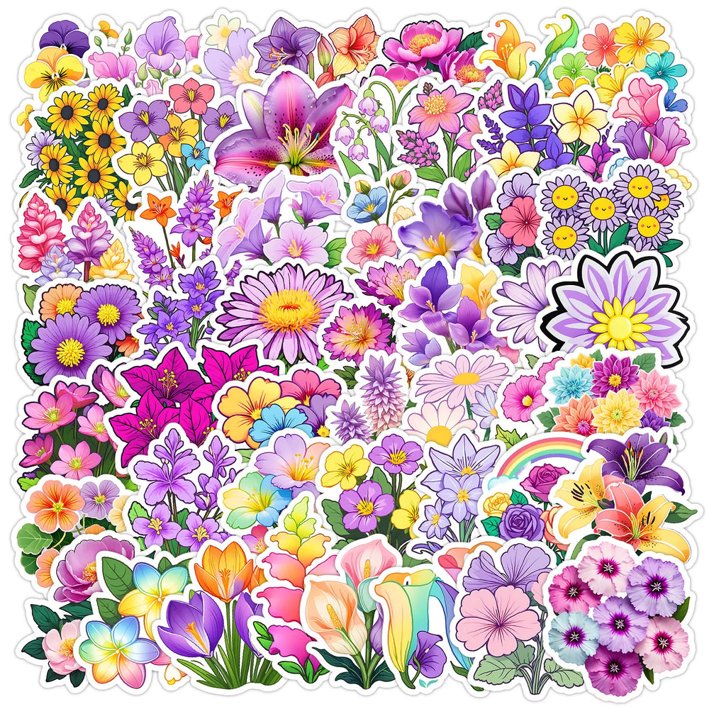 50Pcs Cute Flower Graffiti Stickers for Helmet, Wall, DIY Decoration (Online Order Only)