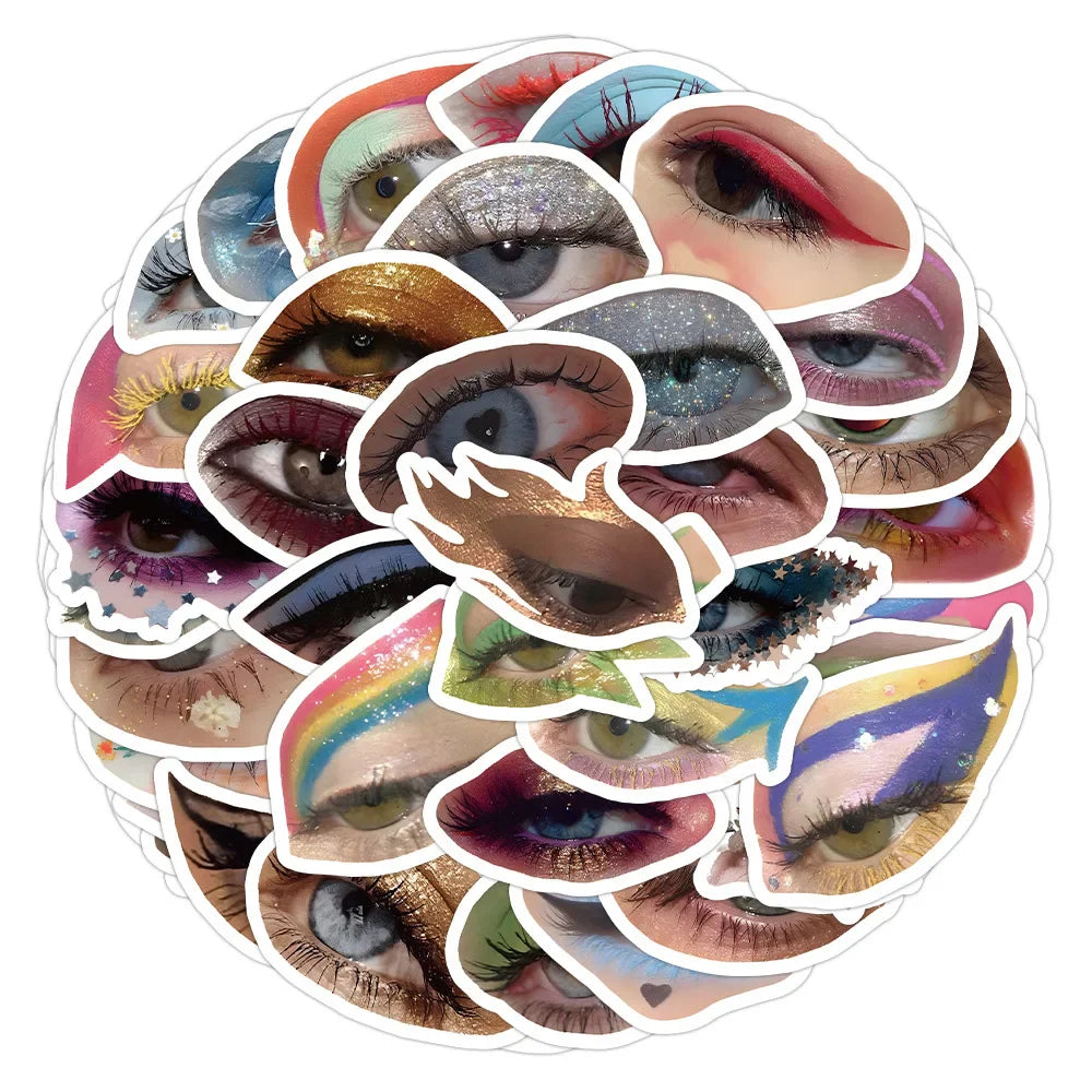 Colorful Eye Makeup Stickers - 10/30/60PCS DIY Laptop Luggage Skateboard Decals for Kids (ONLINE ORDER ONLY)