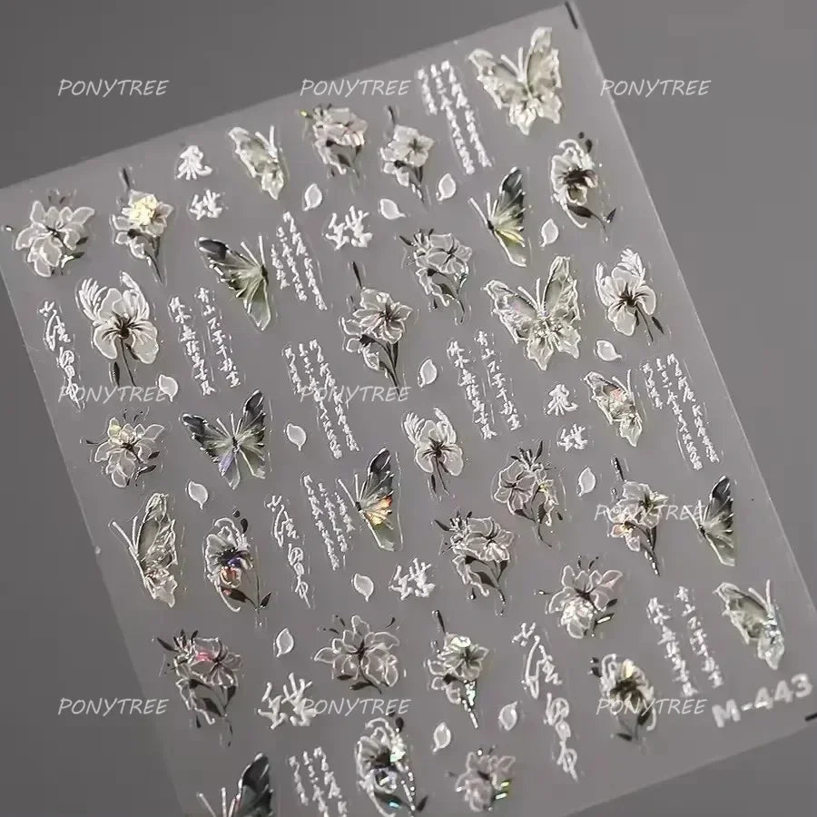 Charming Delicate Sapphire Color Blue Black Stroke Butterfly Jelly Relief Rhinestone Adhesive Nail Art Stickers Manicure Decals (Online Order Only)