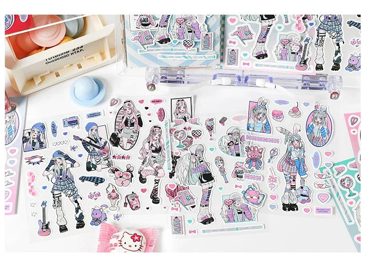 1pcs New Kawaii Heartbeat Girl Scrapbooking Sticker Art Collage Diary Journal DIY Craft Aesthetics Decorative Sticker Stationery (ONLINE ORDER ONLY)