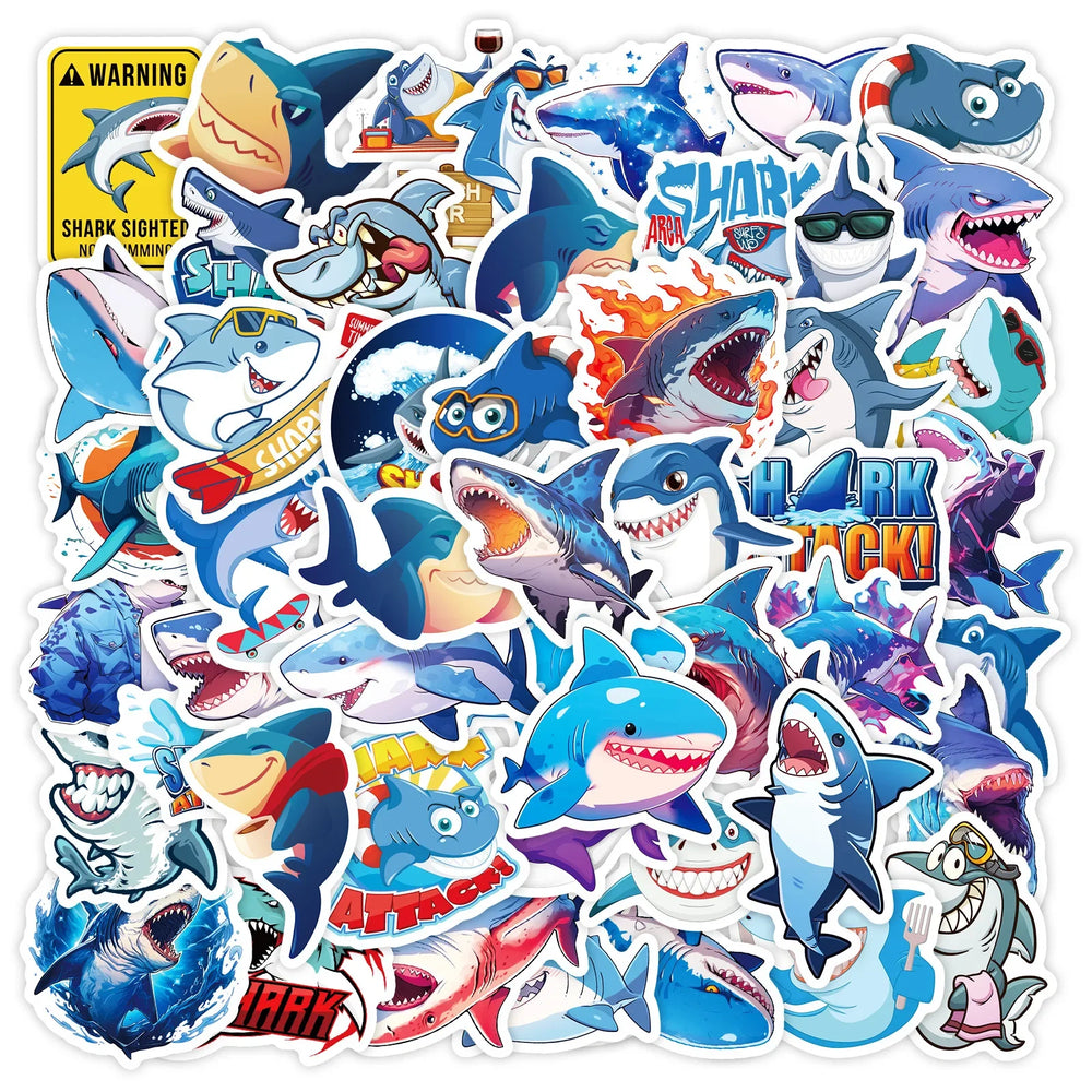 Shark Cartoon Stickers Ocean Animal DIY Scrapbook Luggage Laptop Guitar Car Bike Skateboard Kids Decals (ONLINE ORDER ONLY)