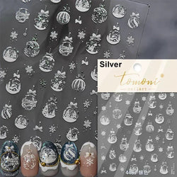 Black White Christmas Tree Snowflake Bowknot Snowman Socks Star Santa Hat Deer Rhinestone Winter Nail Art Sticker Manicure Decal (Online Order Only)