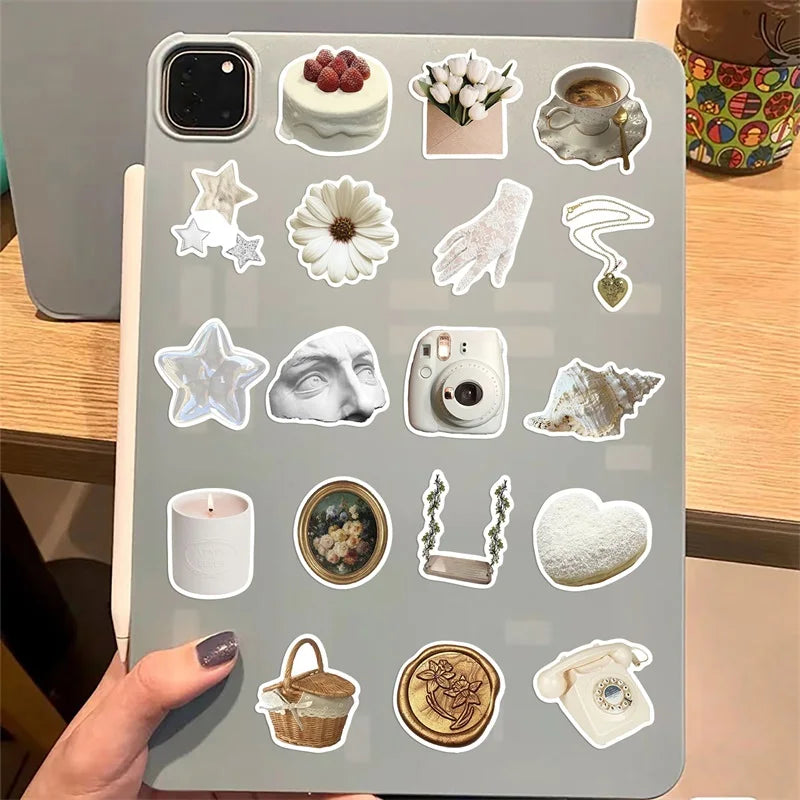 10/30/50PCS INS White PVC Sticker Aesthetic Decoration Scrapbooking Sketchbook Korean Stationery School Supplies for Kids (ONLINE ORDER ONLY)