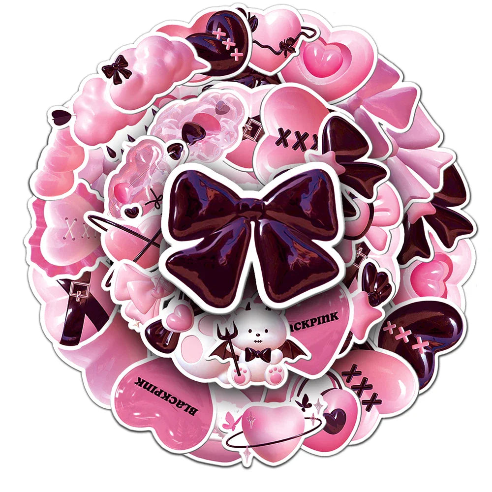 10/30/50PCS Ins Style 2D Pink Cartoon Stickers Decals For Motorcycle Notebook Phone Bike Suitcase Guitar Kids Sticker Toys Gift (ONLINE ORDER ONLY)