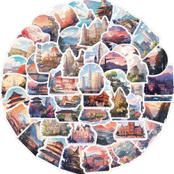 10/30/50PCS Cartoon Scenery PVC Sticker Aesthetic Korean Children's Decoration Scrapbooking Stationery School Supplies for Kid (ONLINE ORDER ONLY)