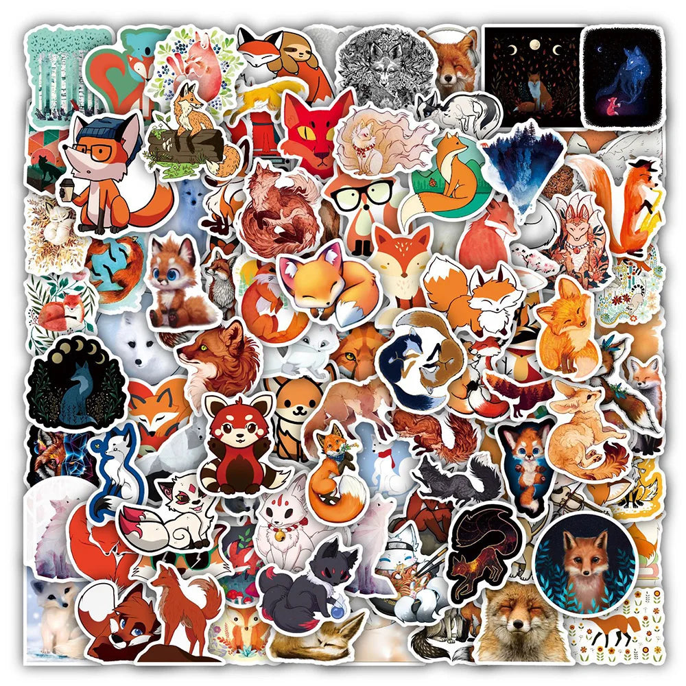 Cute Fox Stickers for Kids - 10/30/50/100pcs Laptop, Notebook, Refrigerator Decals (ONLINE ORDER ONLY)