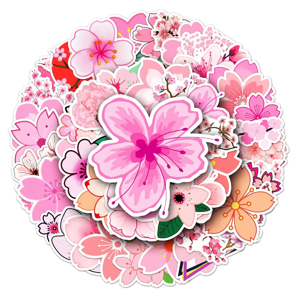 10/30/50PCS Ins Pink Cherry Blossoms Flowers Stickers DIY Travel Luggage Guitar Laptop Graffiti Sticker Decals Classic Kids Toys (ONLINE ORDER ONLY)