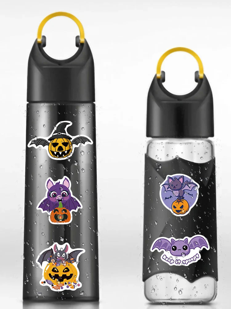 50/100pcs Cute Cartoon Halloween Bats Stickers Kids Toy Waterproof Graffiti For Laptop Guitar Water Bottle Bicycle Car Decals (ONLINE ORDER ONLY)