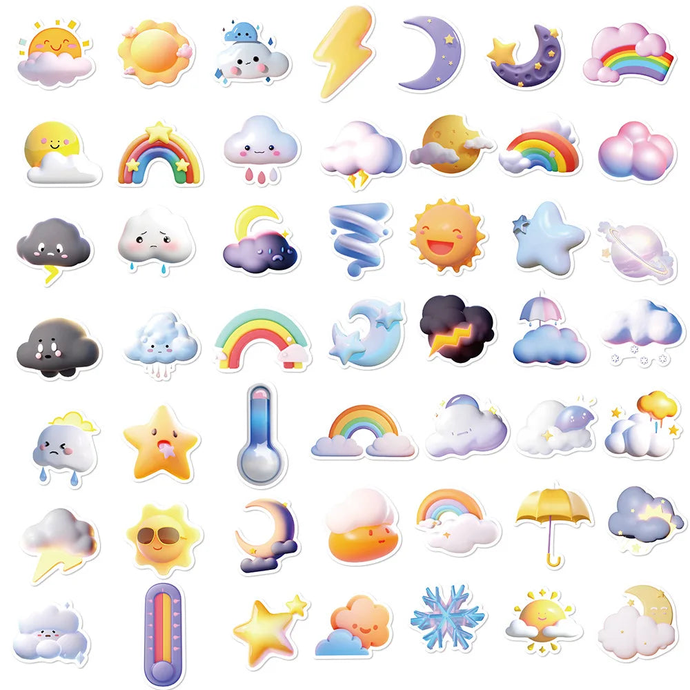 10/30/50PCS Cute Cartoon Cloud Stickers Weather Rain Lightning Rainbow Kawaii Decal Kids Toy DIY Diary Phone Notebook Bike Car (ONLINE ORDER ONLY)