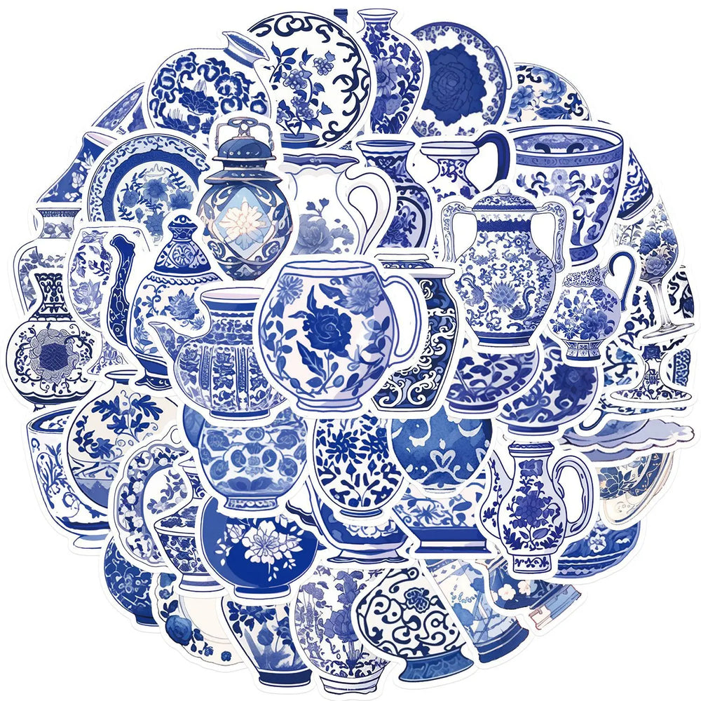 Blue White Porcelain Stickers 10/30/50PCS for Phone Laptop Luggage Skateboard Kid Gift (Online Order Only)