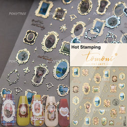 Retro Glass Geometry Glaze Rectangle Round Rose Camellia Adhesive Nail Art Stickers Frame Gemstone Charm Noble Manicure Decals (ONLINE ORDER ONLY)