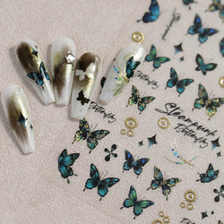 Steam Punk Butterfly Gear Green Star Gold Stamping Self Adhesive Nail Art Decoration Stickers Illusion Polarized Manicure Decals (ONLINE ORDER ONLY)