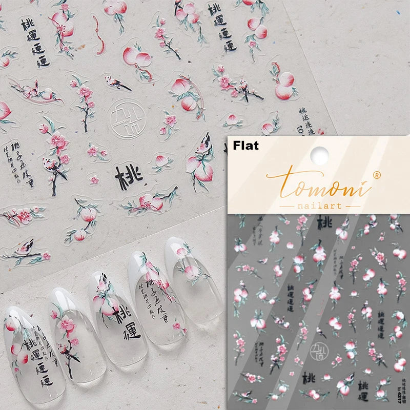 Dried Flowers Rose Butterfly Love Heart Golden Stroke Flying Crane Silver Adhesive Nail Art Stickers Rhinestone Manicure Decals (ONLINE ORDER ONLY)