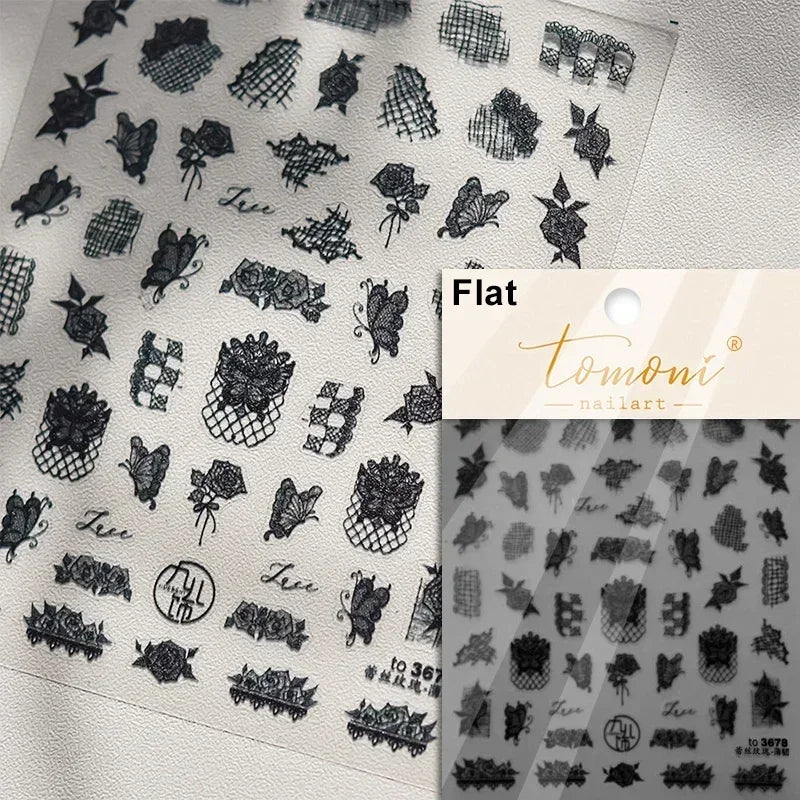 Charming Red Rose Phoenix Flower Wing Leaves Flower Feather Pearl Relief Embossed 5D Adhesive Nail Art Stickers Manicure Decals (ONLINE ORDER ONLY)