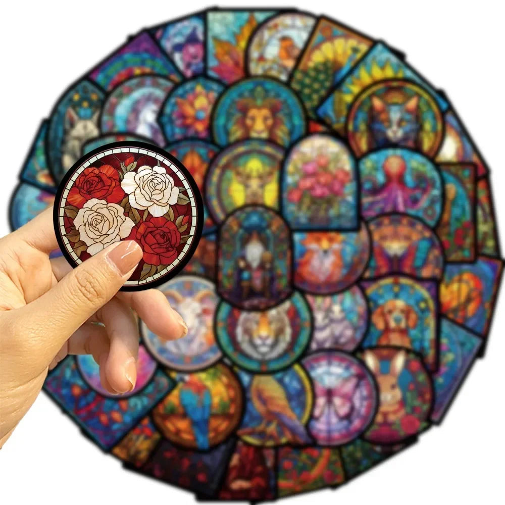 10/50Pcs Stained Glass Graffiti Stickers Car Guitar Motorcycle Laptop Refrigerator Luggage Suitcase DIY Decal Waterproof Sticker (ONLINE ORDER ONLY)
