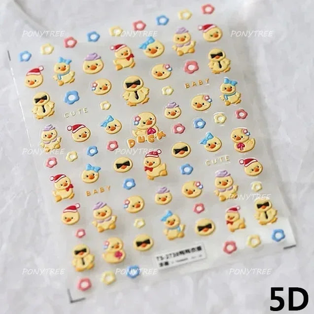Cute Duck Pear Bowknot Mini Flower Duckling Line Bow Photo Frame Seal Stamp Figure Self Adhesive Nail Art Sticker Manicure Decal (ONLINE ORDER ONLY)
