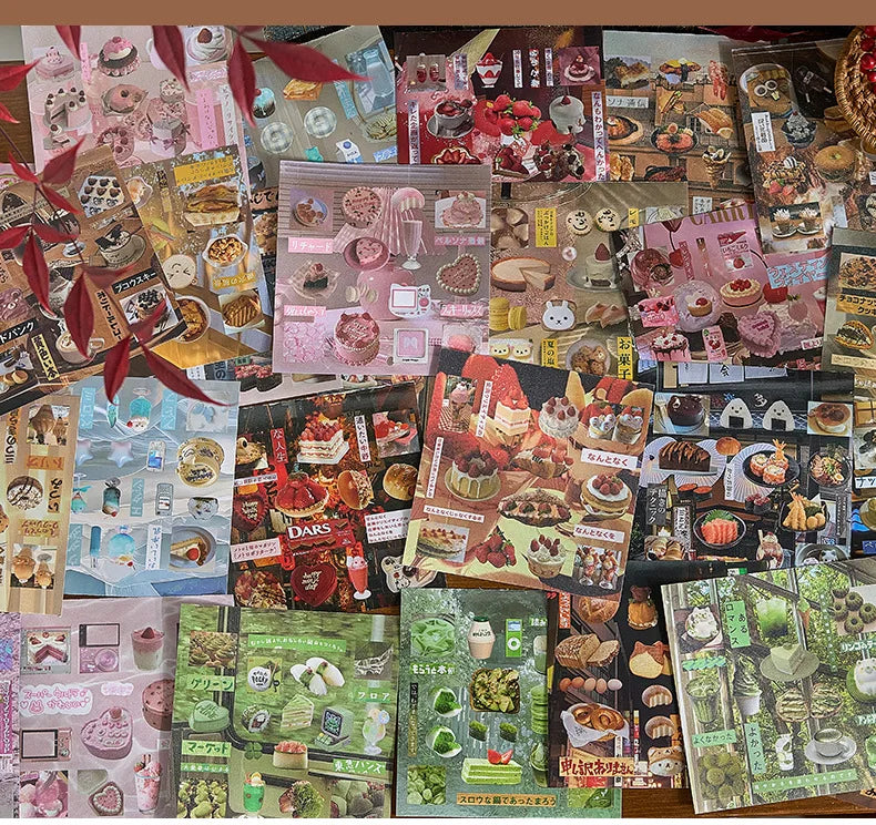 30 Pages Cute Retro Food Die-cut Sticker Book Y2K Sticker Journal Handbook Scrapbooking Kawaii Decoration Sticker Kids Gift (ONLINE ORDER ONLY)