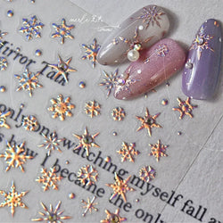 Winter Christmas Crystal Delicate Hexagon Romantic Laser Silver Chic Snowflakes Self Adhesive Nail Art Sticker 5D Manicure Decal (ONLINE ORDER ONLY)