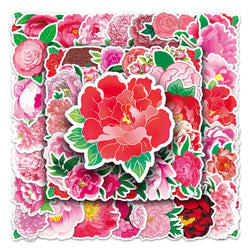 10/50Pcs Peony Stickers Cartoon Stickers Graffiti Decals Waterproof Motorcycle Luggage Guitar Skateboard Kid Gift Sticker (Online Order Only)