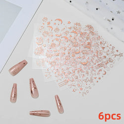 4pcs/Set Elf/Fairy Jelly Gold Nail Art Sticker Sun/Moon/Star Geometric Embossed Reliefs Self Adhesive Nail Decal Manicure Design (Online Order Only)