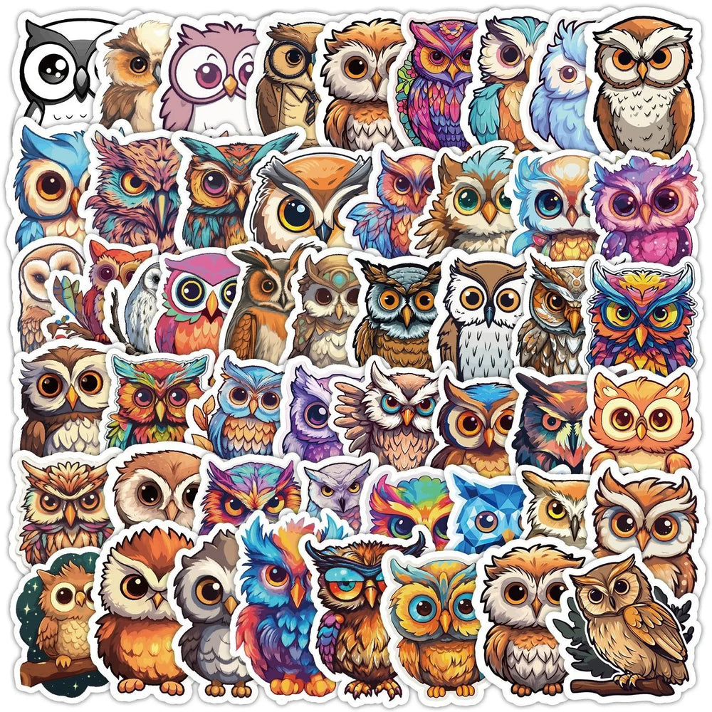 10/50pcs Cute Cartoon Animals Owl Stickers Toy Waterproof Graffiti For Laptop Water Bottle Phone Bicycle Car Decals Sticker (Online Order Only)