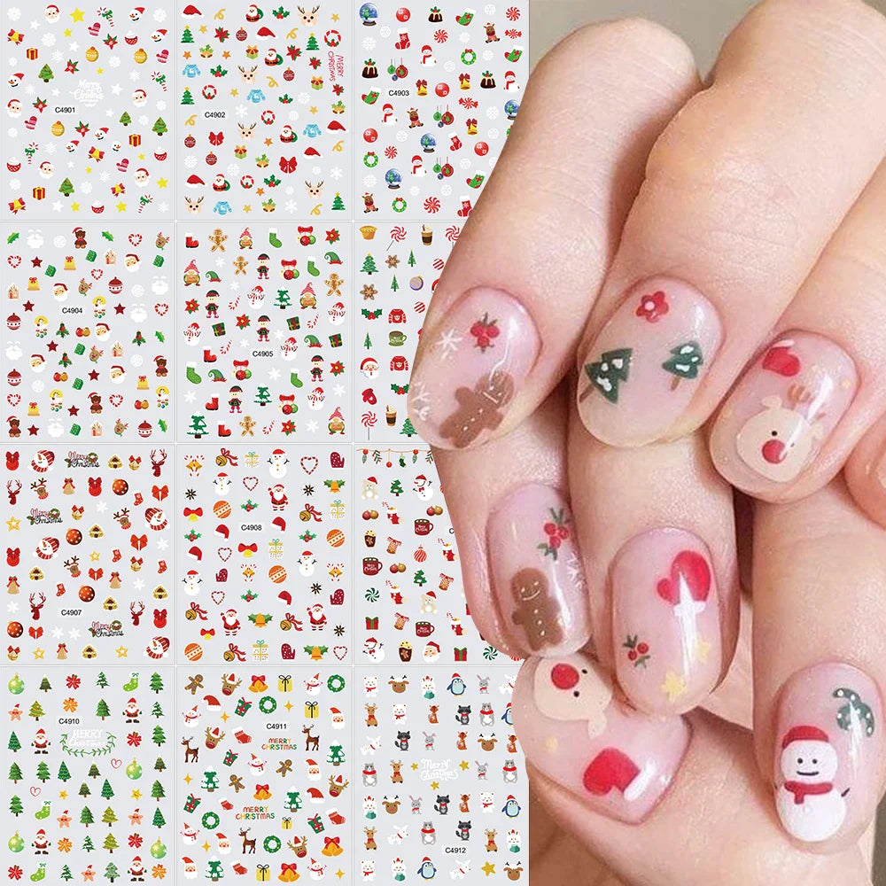 Merry Christmas Penguin Nail Art Sticker 3D Slider Deer Santa Claus Decal New Year Nail Decorations Sticker Manicure Accessories (ONLINE ORDER ONLY)