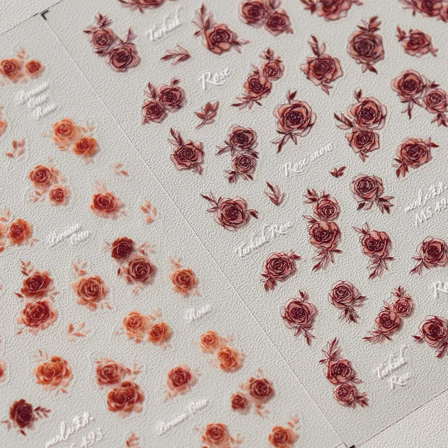 Gradient Halo Dyeing Dark Red Rose Flower Rhinestone Lace Bow Heart 3D Self Adhesive Nail Art Decoration Sticker Manicure Decals (ONLINE ORDER ONLY)