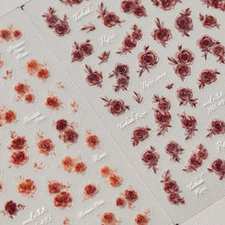 Gradient Halo Dyeing Dark Red Rose Flower Rhinestone Lace Bow Heart 3D Self Adhesive Nail Art Decoration Sticker Manicure Decals (ONLINE ORDER ONLY)