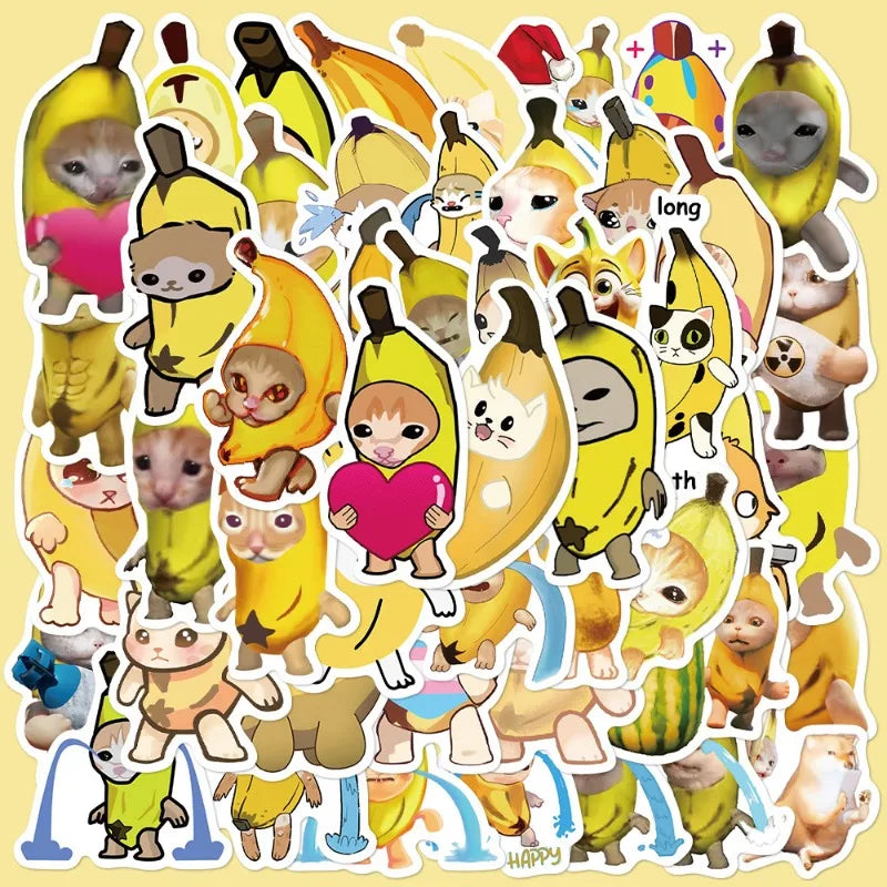 50pcs Cartoon Banana Cat Meme Stickers for Helmet, Wall, DIY Decoration Wholesale (ONLINE ORDER ONLY)