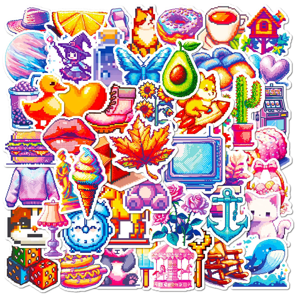 50Pcs Cartoon Pixel Style Graffiti Stickers for Helmet, Wall, DIY Decoration (Online Order Only)