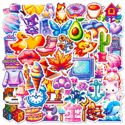50Pcs Cartoon Pixel Style Graffiti Stickers for Helmet, Wall, DIY Decoration (Online Order Only)