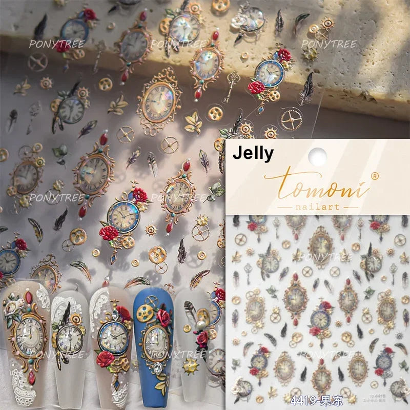 Retro Candlestick Holder Rose Rambler Birdcage Photo Frame Lace Self Adhesive Nail Art Sticker Charm Rhinestone Manicure Decal (Online Order Only)