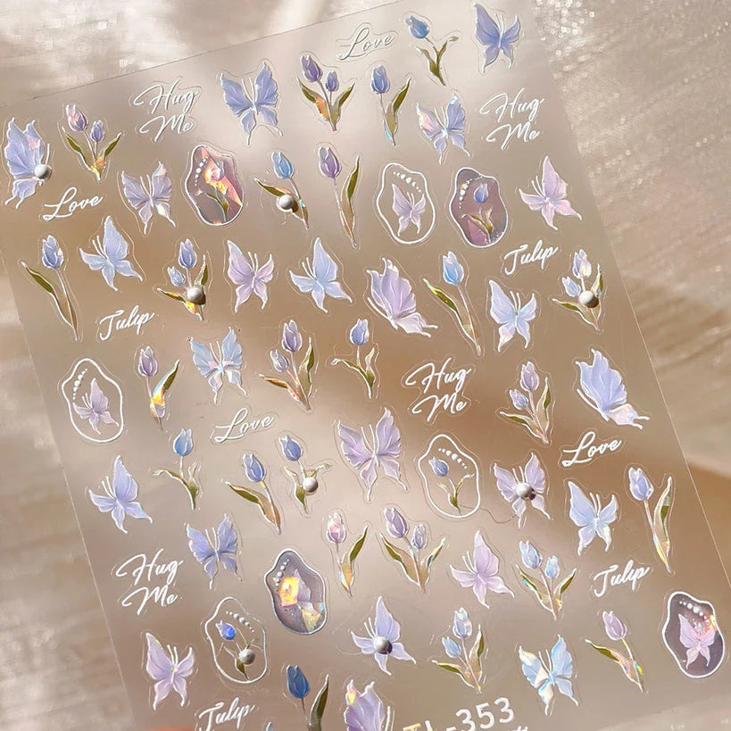 Tulips Flower Letter Bowknot Butterfly Irregular Lines Pearl Tender 5D Adhesive Nail Art Stickers Manicure Decals Stick on Nail (ONLINE ORDER ONLY)