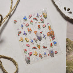 Dried Flower Lavender Bowknot Peony Pomegranate Flowers Bouquet Rose Chic Reliefs Self Adhesive Nail Art Stickers Manicure Decal (ONLINE ORDER ONLY)