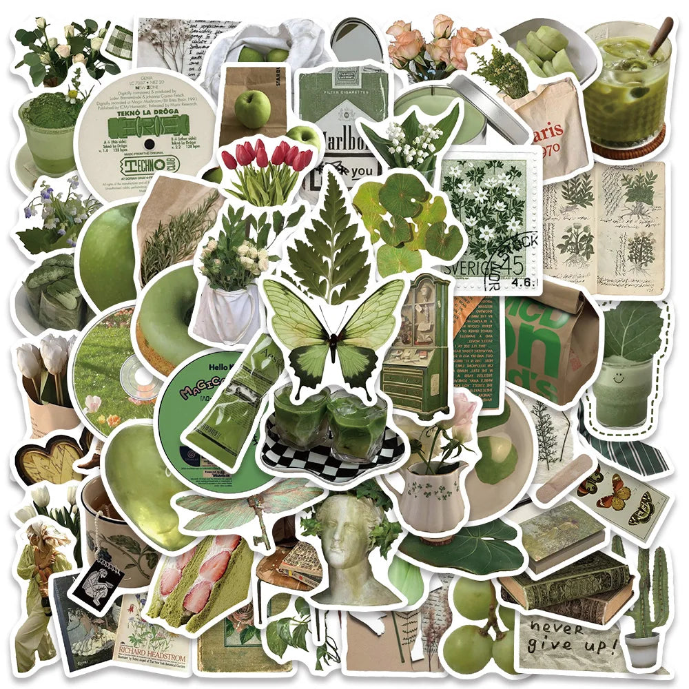 62PCS Avocado Green Aesthetic Stickers Waterproof for Diary, Fridge, Notebook, Phone, Bottle (ONLINE ORDER ONLY)