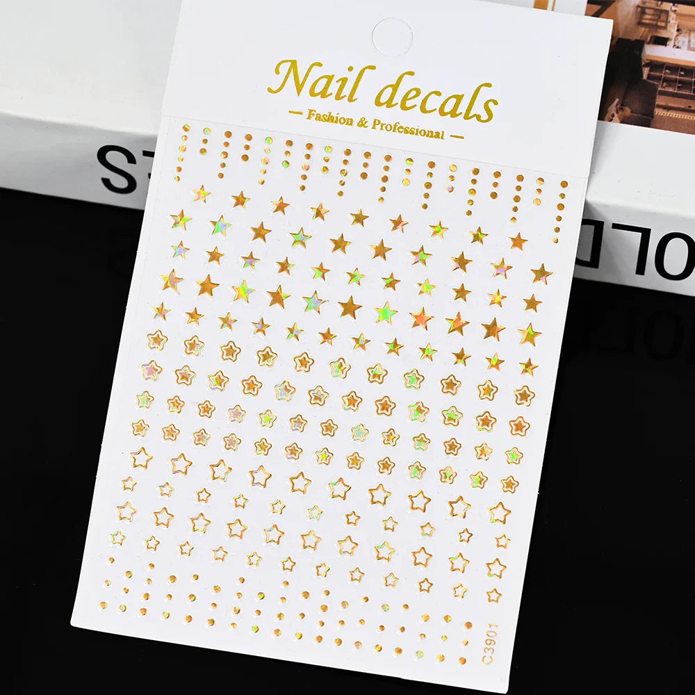 Gold Silver Wing Nail Art Stickers 3D Metal Chain Heart Love Sun Moon Star Gel Polish Adhesive Manicure Slider Decor Accessories (ONLINE ORDER ONLY)