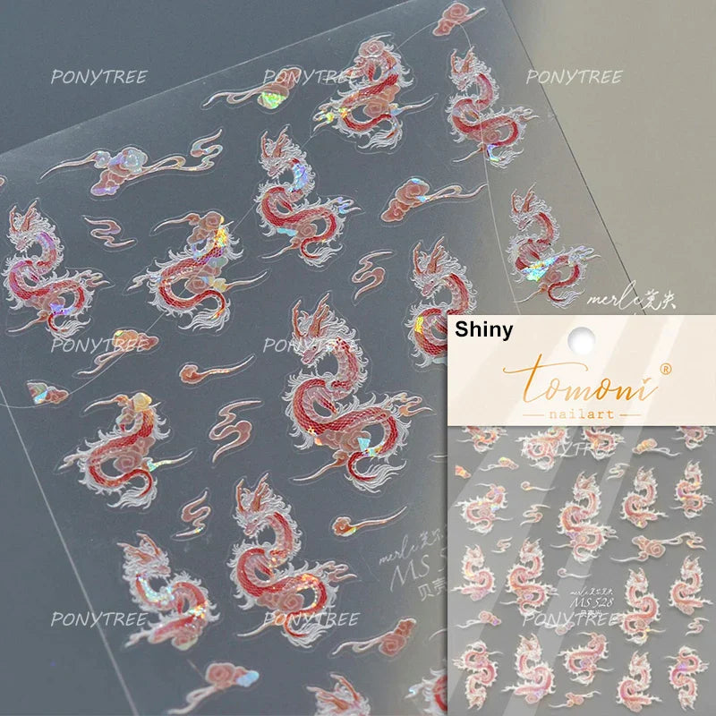 Chinese Dragon Auspicious Beast Mythological Legend Noble Loong Blue Pink Soft Relief Adhesive Nail Art Sticker Manicure Decals (ONLINE ORDER ONLY)