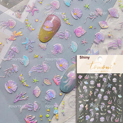 Infauna Jellyfish Conch Shell Starfish Octopus Coral Polypite Wishing Bottle Sea Self Adhesive Nail Art Stickers Manicure Decals (ONLINE ORDER ONLY)